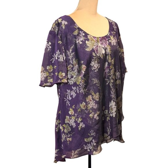 R & M Richards Womens Dark Floral Top Sz.XXL Purple Chiffon Party Office Boho - Picture 3 of 9